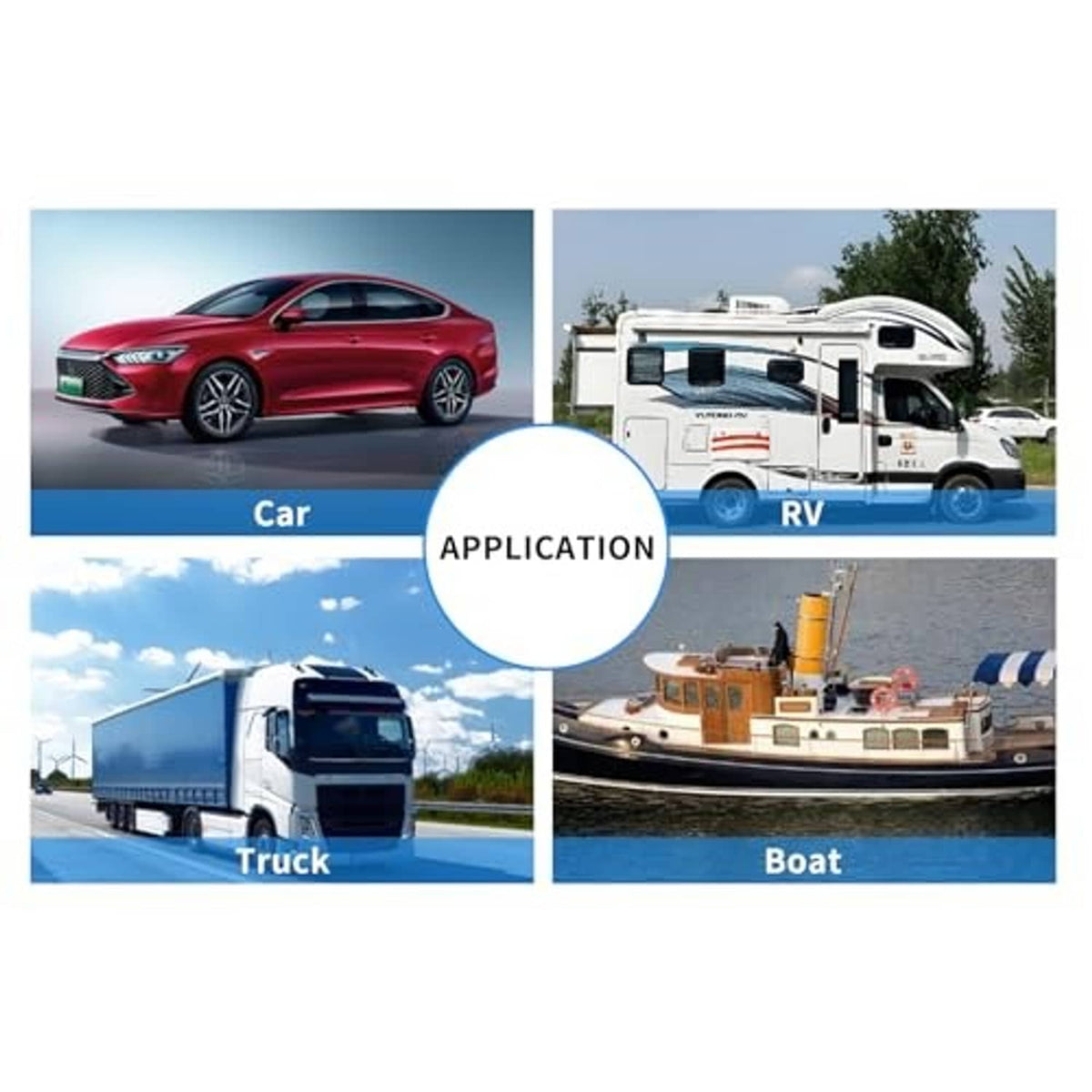 Dual electric radiator fan relay wiring kit application for car, truck, RV, and boat