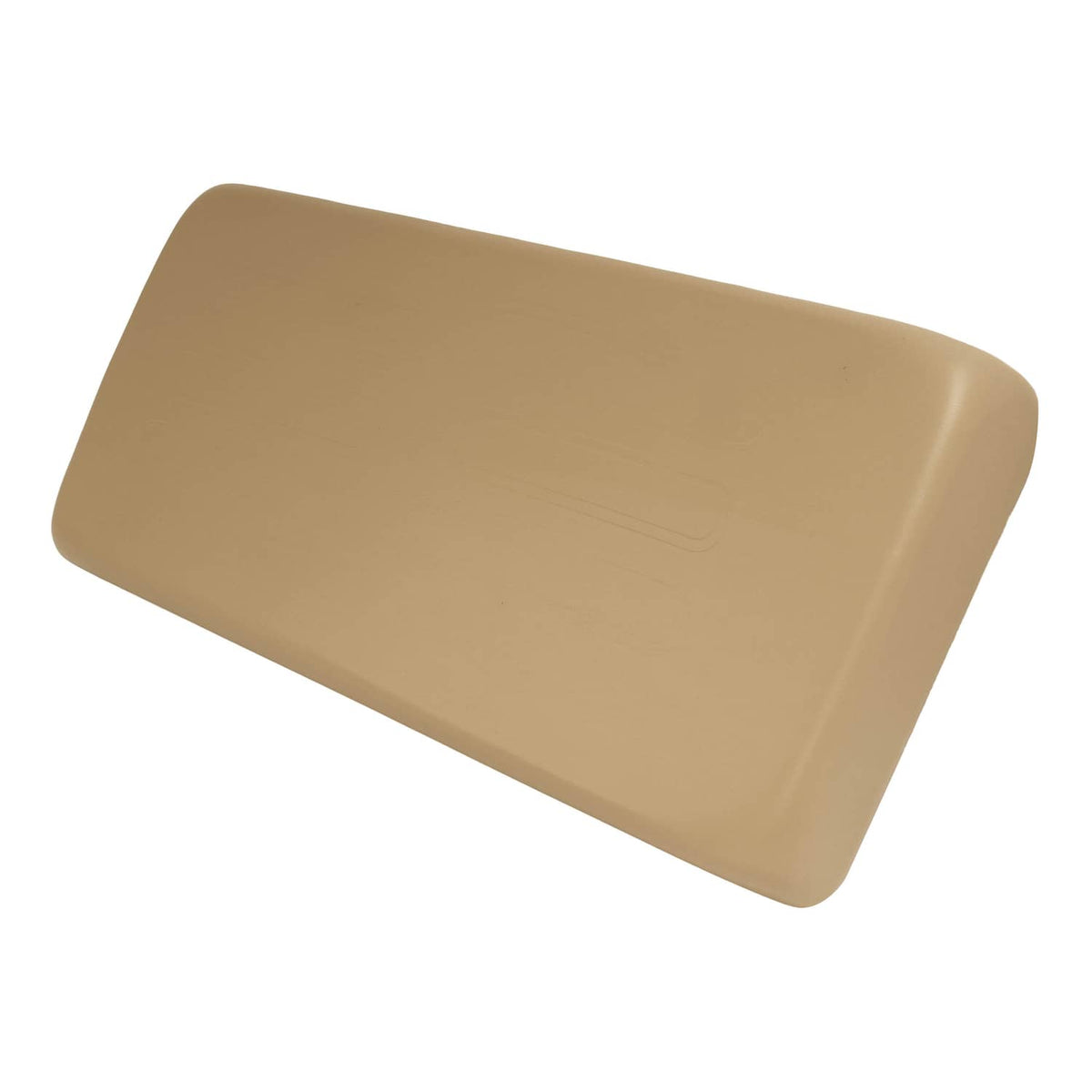 Tan seat cushion bottom with contoured shape and rounded ends