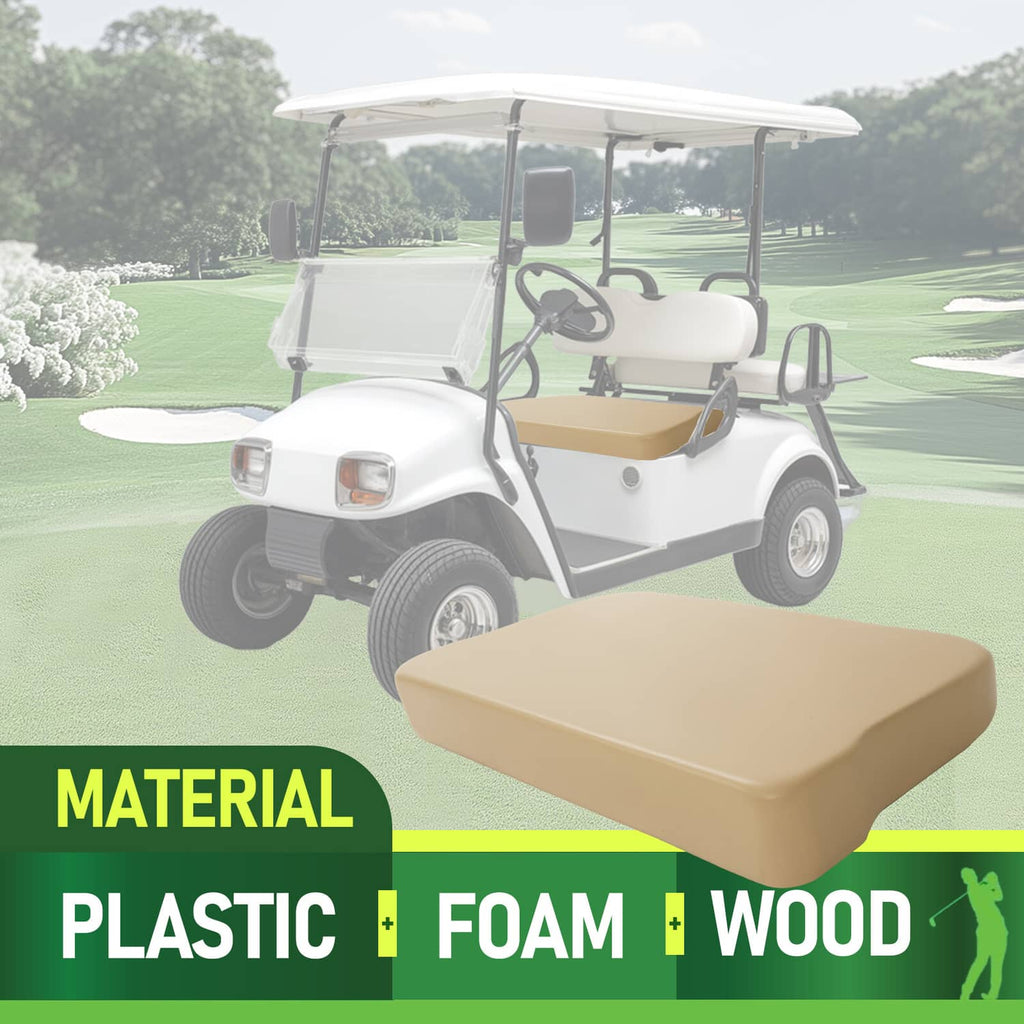 Tan seat cushion installed on golf cart seat base