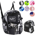 Baseball equipment backpack with black-and-white geometric print, front logo pocket, hook handle.