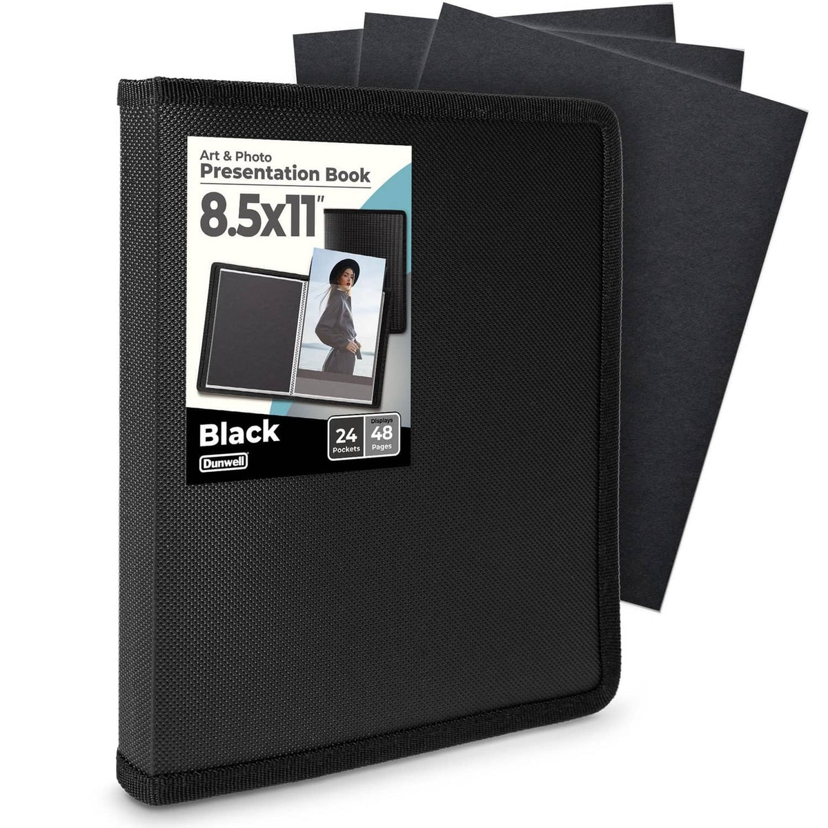 Black 8.5x11 art portfolio folder with textured cover and front display window