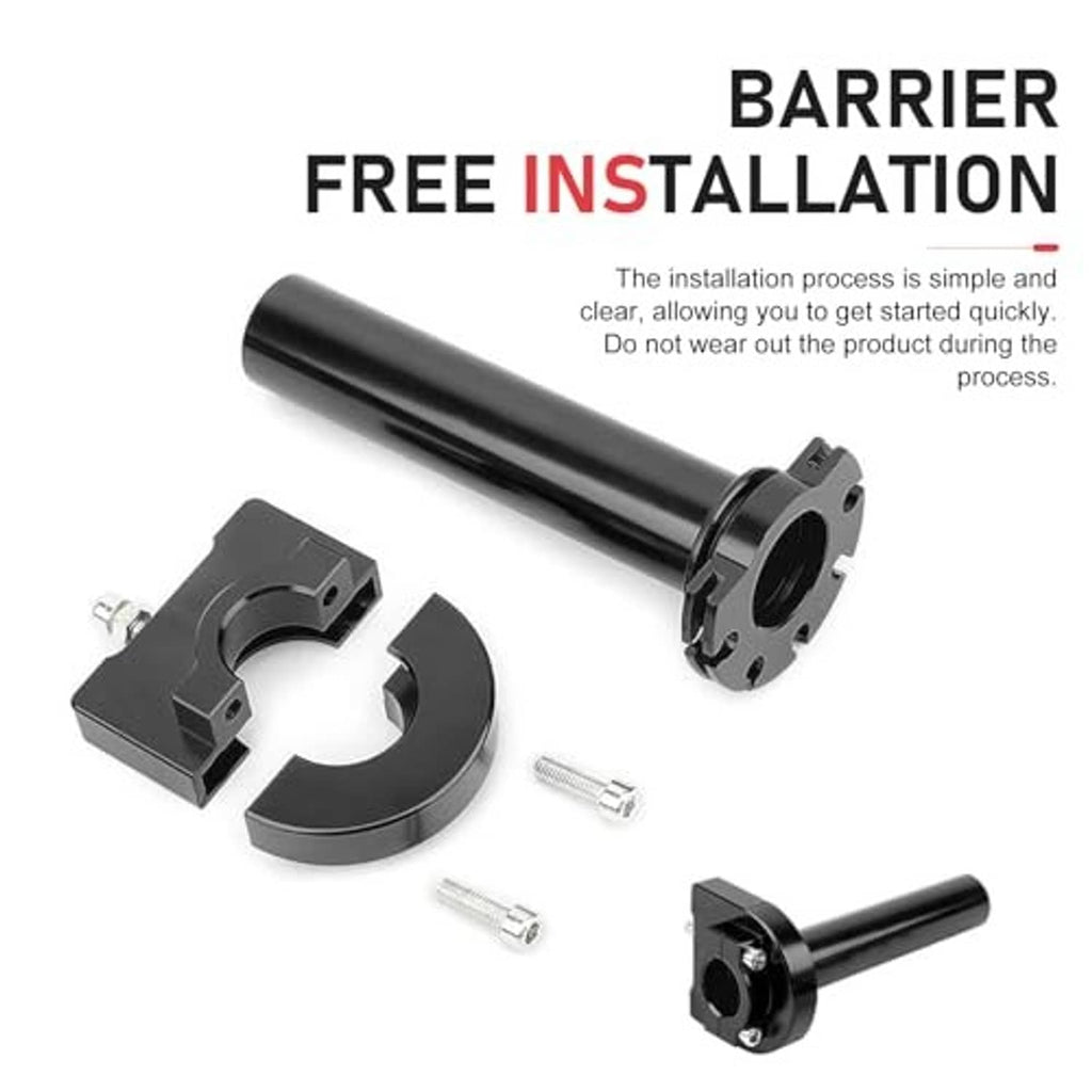 Black quick-throttle handlebar grip set with mounting bracket and included screws