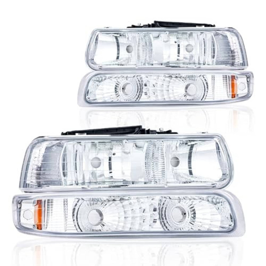 Front-facing chrome headlight pair with clear lenses and amber reflectors