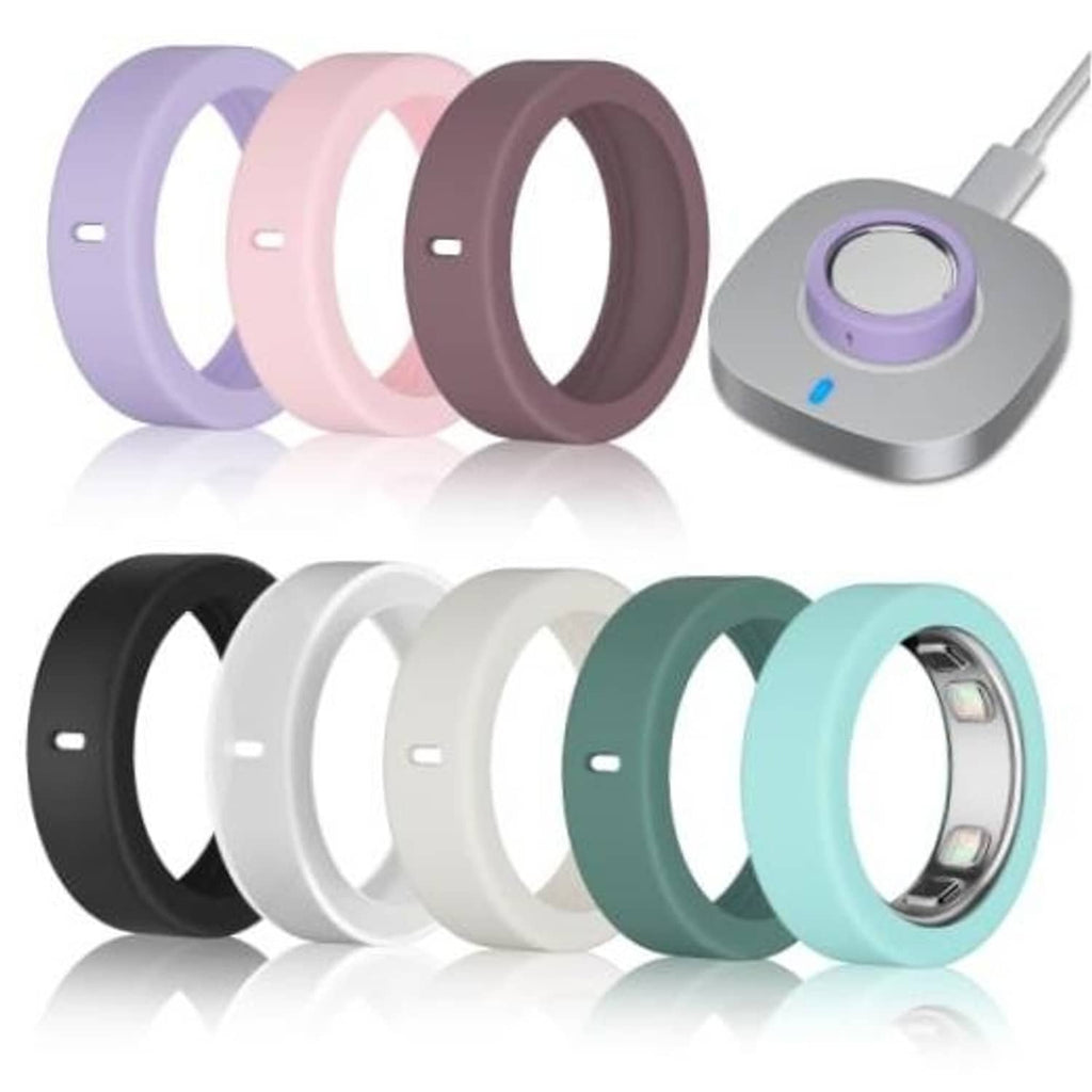 Ultra-thin silicone smart ring covers, assorted colors pack with ring cover and dock base