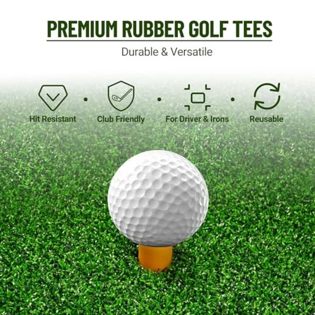 White golf ball on an orange rubber tee set into green turf
