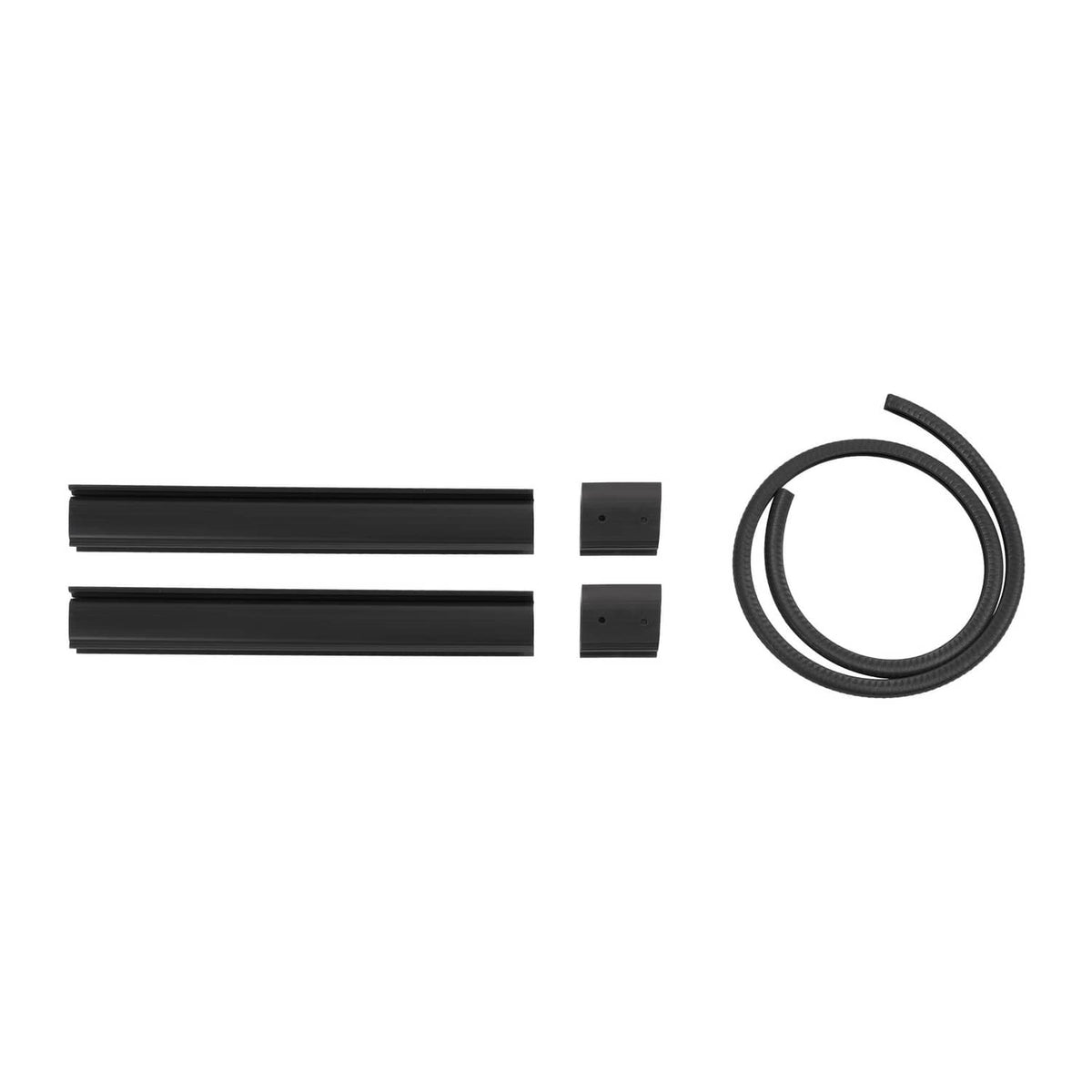 Black mounting rails, bracket pieces, and round seal gasket for windshield