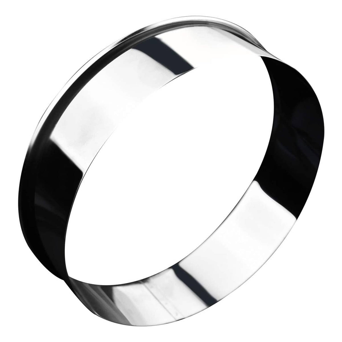 Large stainless steel round cookie cutter with a smooth mirror-finish rim