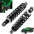 Pair of heavy-duty front suspension shock absorbers with black coils and silver mounts