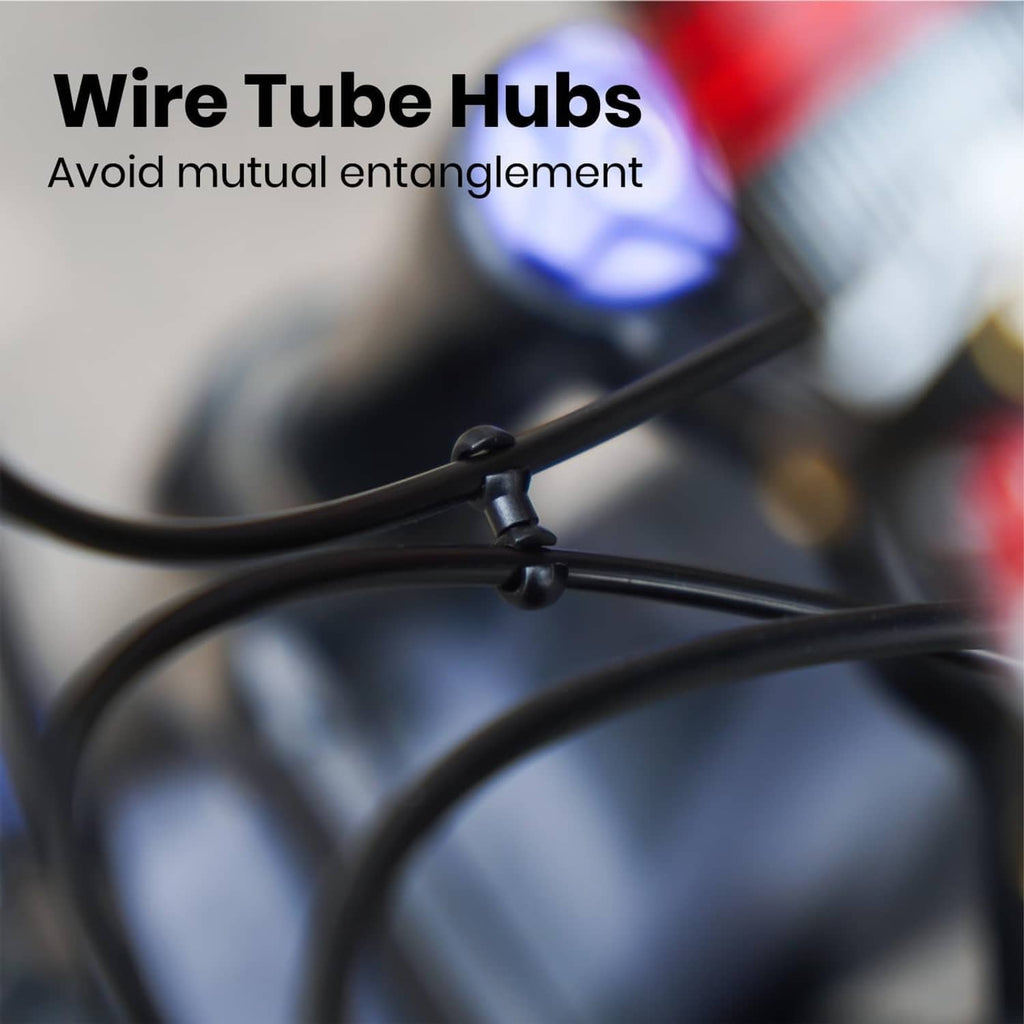 Brake cable wire tube hubs to prevent tangling and guide cable routing