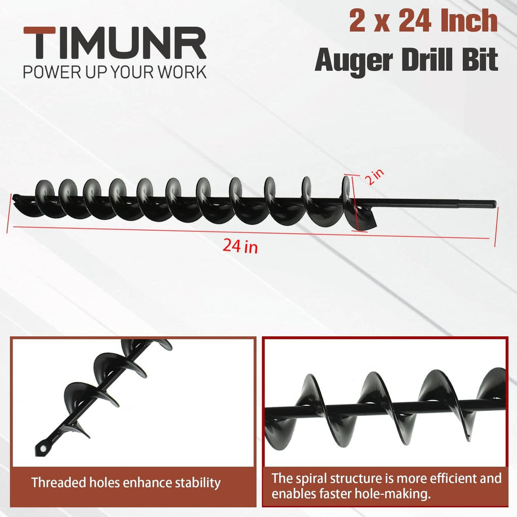 Black spiral auger drill bit with straight shank and pointed tip