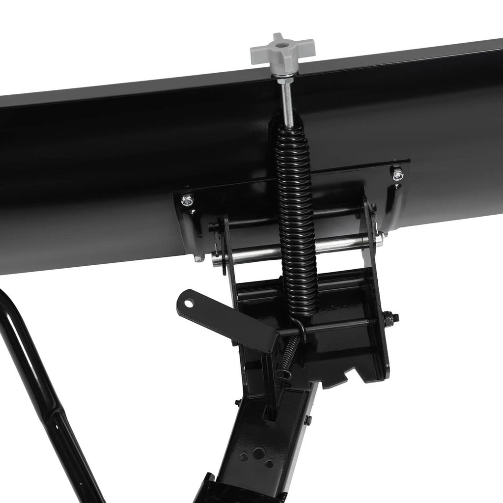 Snow blade plow attachment close-up of spring assembly and steel mounting bracket