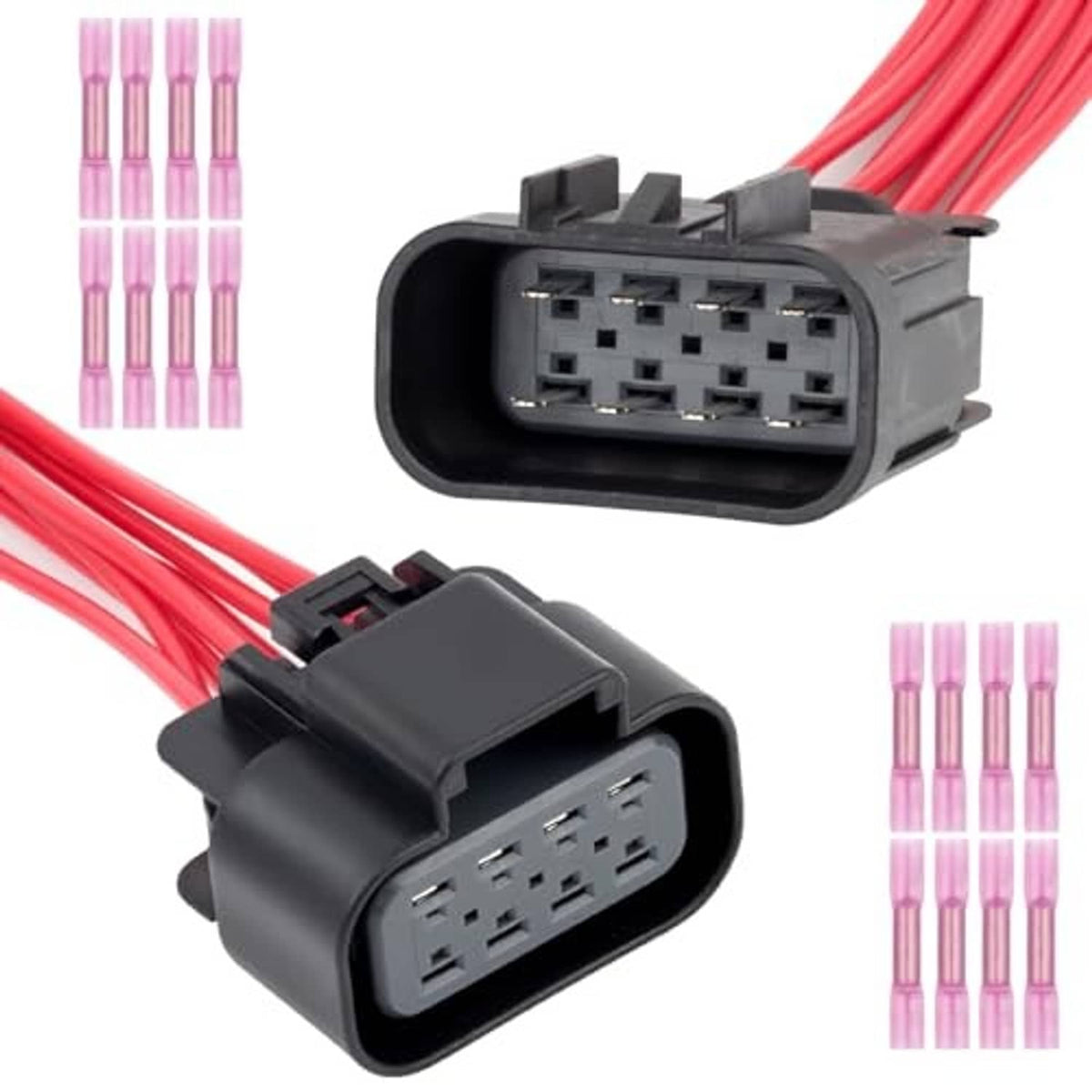 Headlight wiring harness connector pair showing pin rows on black plastic housings