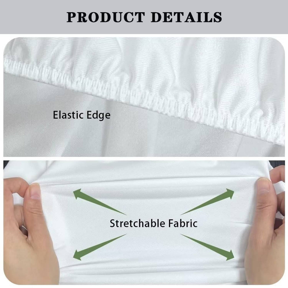 Stretch fabric toilet seat cover with elastic edge, shown in white