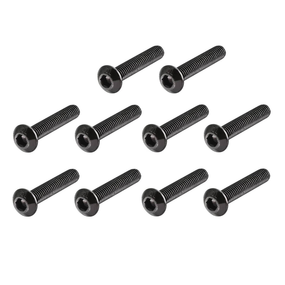 Black button head hex socket cap screws, set of multiple bolts
