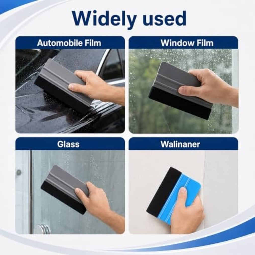 Felt squeegee used on car window, glass, and panel surfaces with gray tool