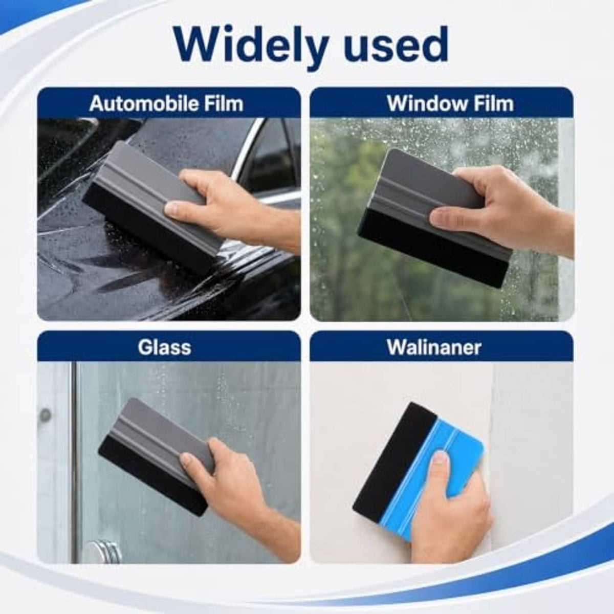 Felt squeegee used on car window, glass, and panel surfaces with gray tool