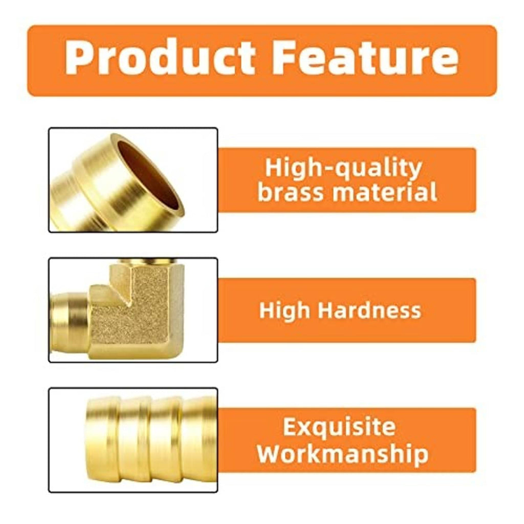 Brass hose barb elbow fitting with barbed ports shown in close-up