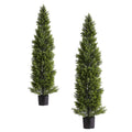 Artificial cedar tree topiary in black pot, tall green branches
