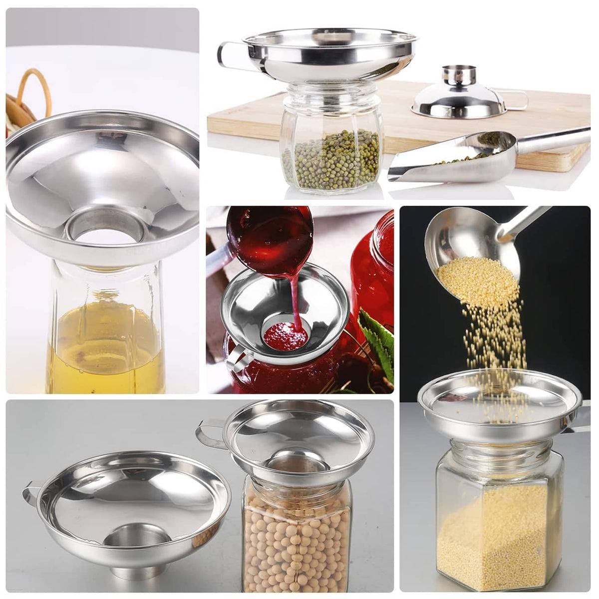 Stainless steel funnel with wide mouth and short handle for filling mason jars