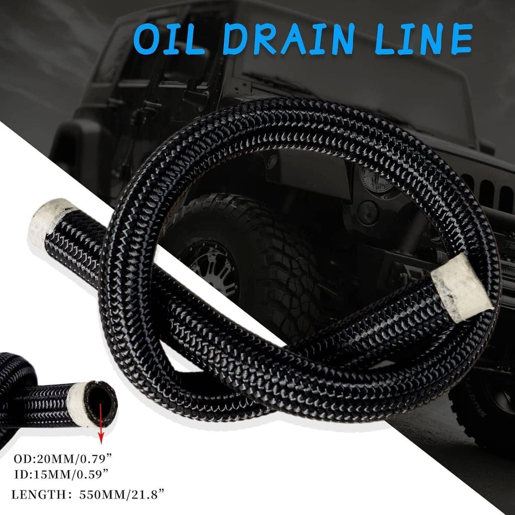 Oil drain braided line with black braided hose and metal ends