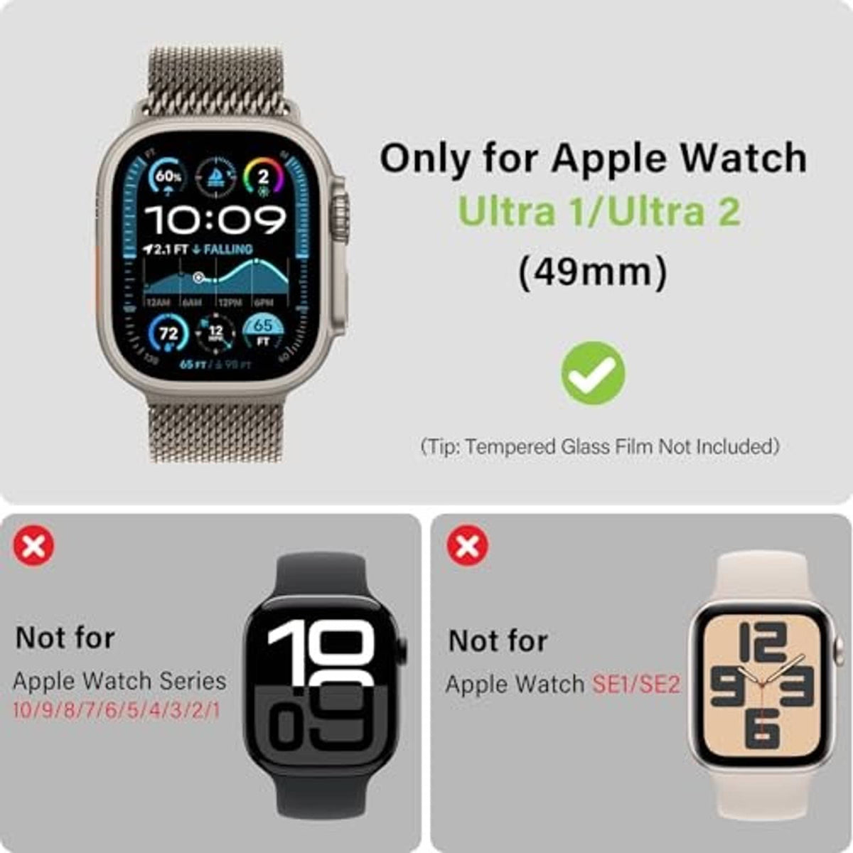Natural titanium metal watch case for Apple Watch Ultra 49mm, paired with mesh band