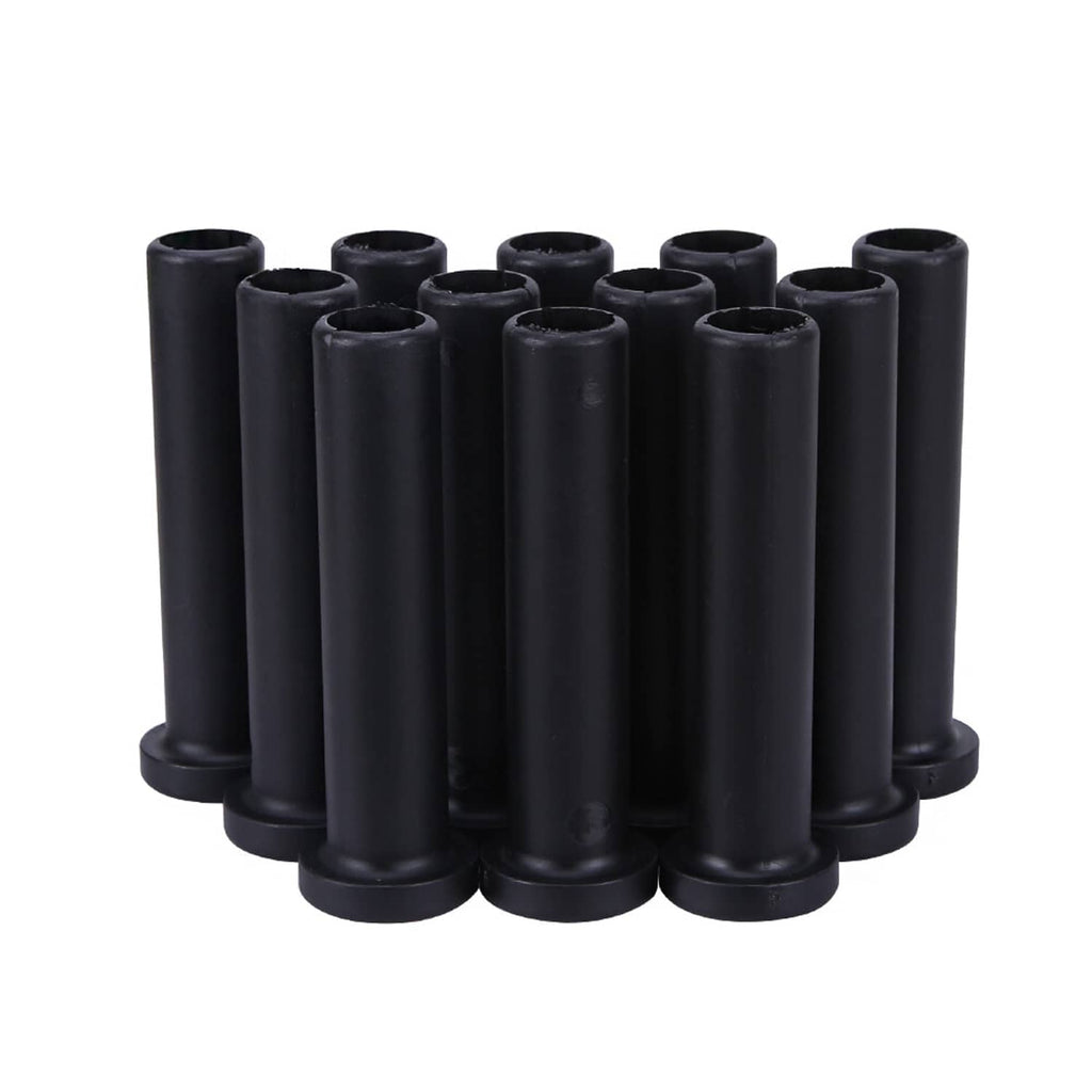 Black A-arm bushing set with cylindrical sleeves and flanged bottom edges