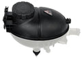 Pressurized coolant reservoir with black cap, translucent body, and mounting bracket