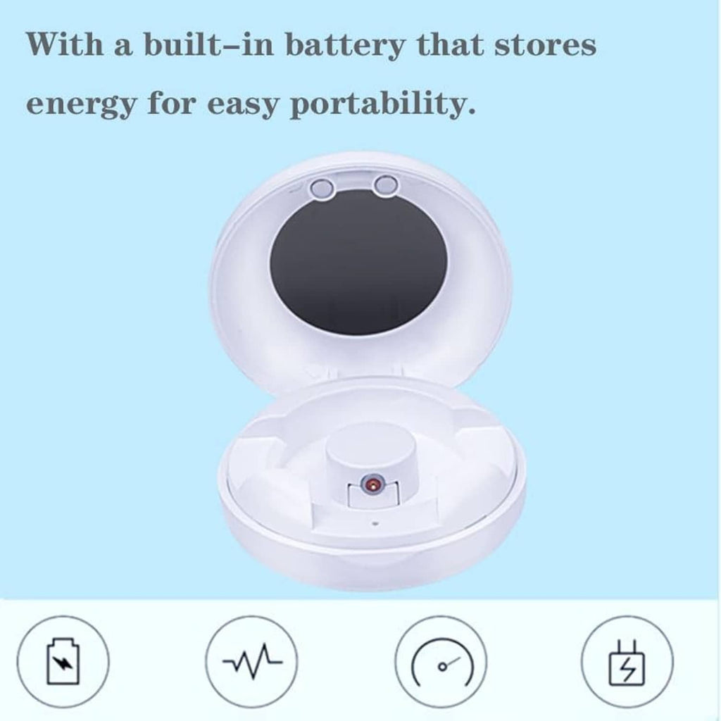 White smart ring magnetic charging case with open lid and built-in battery