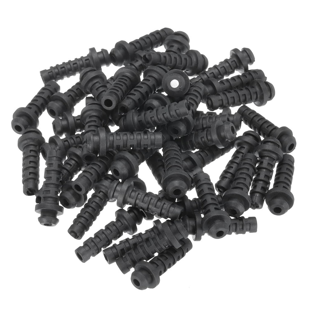 Black 3mm cable strain relief cord connectors, 50-pack of flexible bushing boots