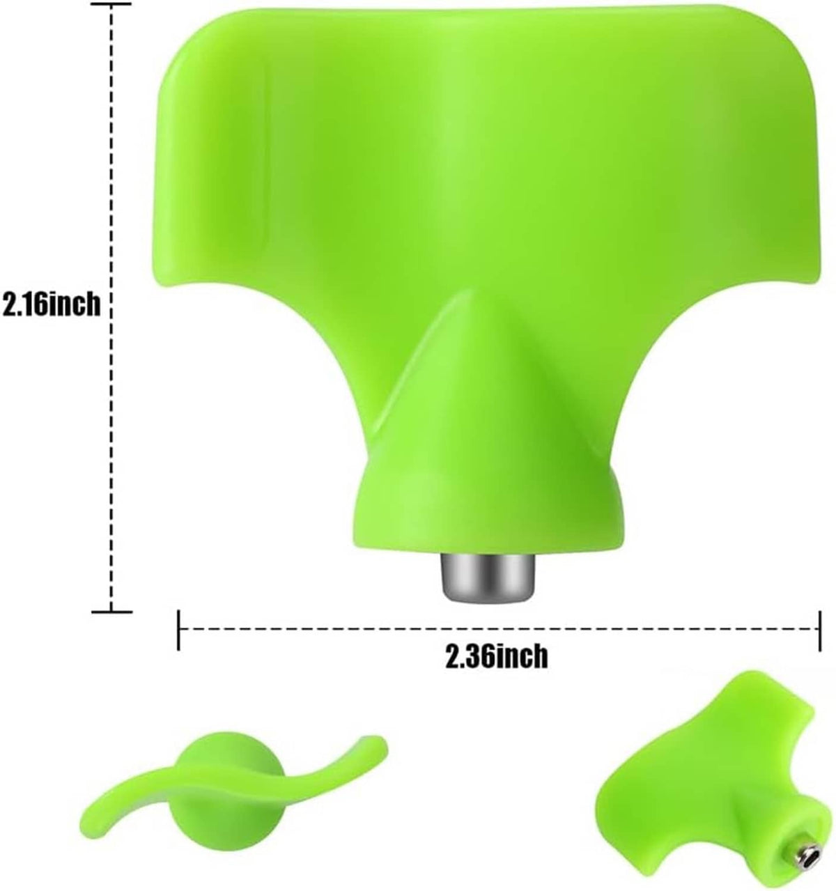 Green spike wrench tool with threaded connector, size guides shown on diagram