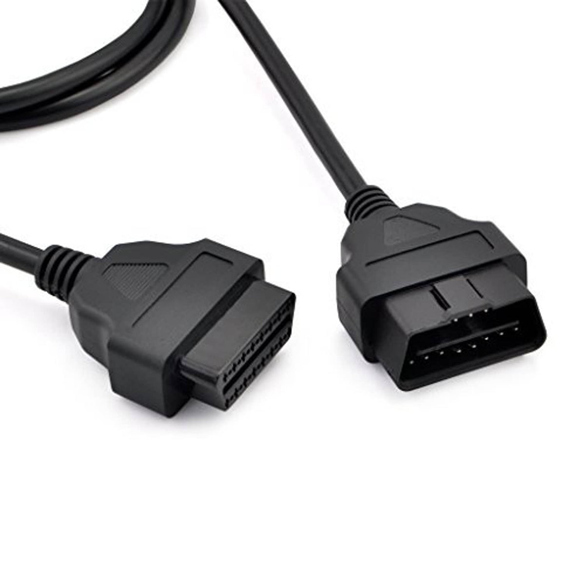 OBD diagnostic extension cable, close-up of male and female 16-pin plugs.