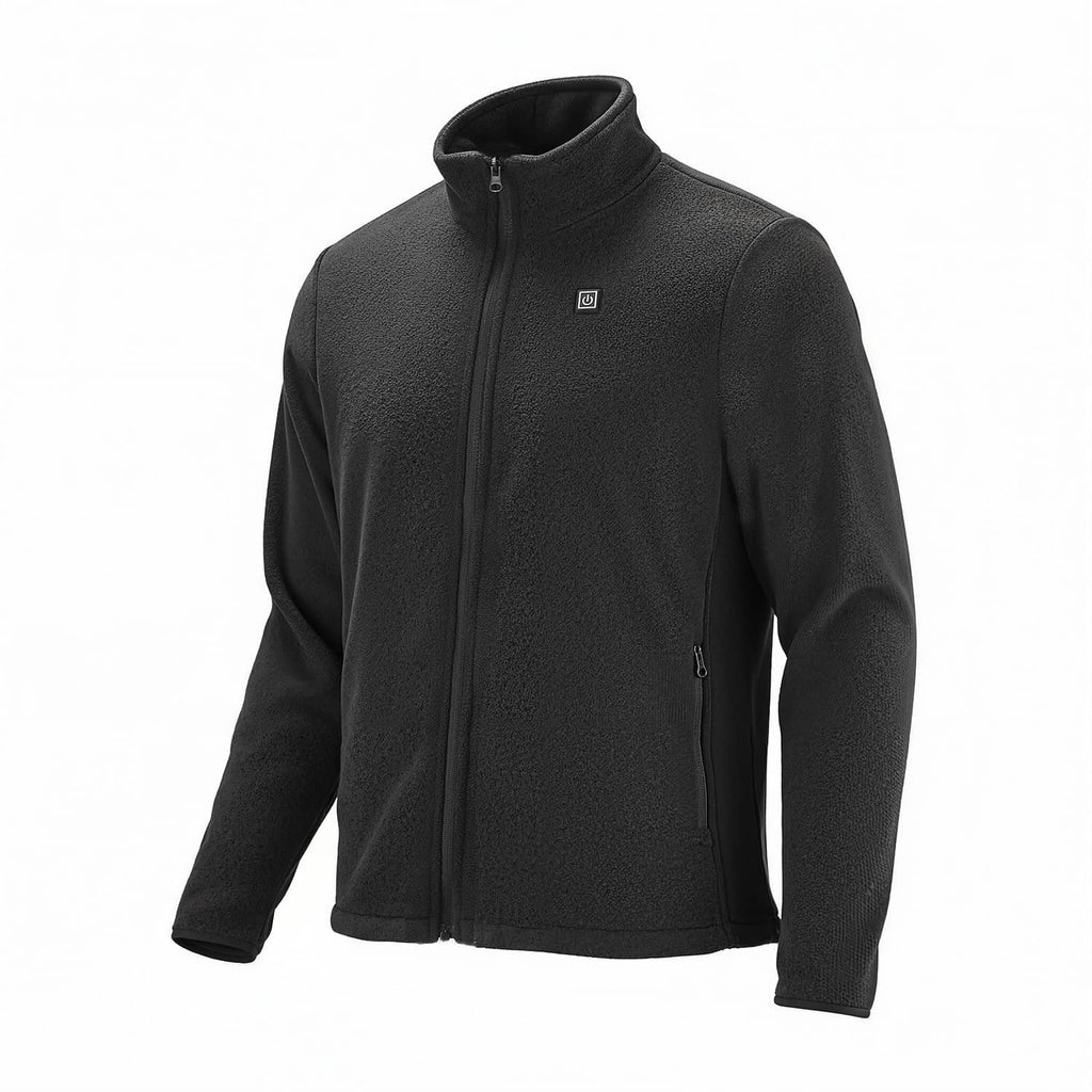 Women’s dark fleece full-zip jacket with stand collar, front zipper, and small chest logo