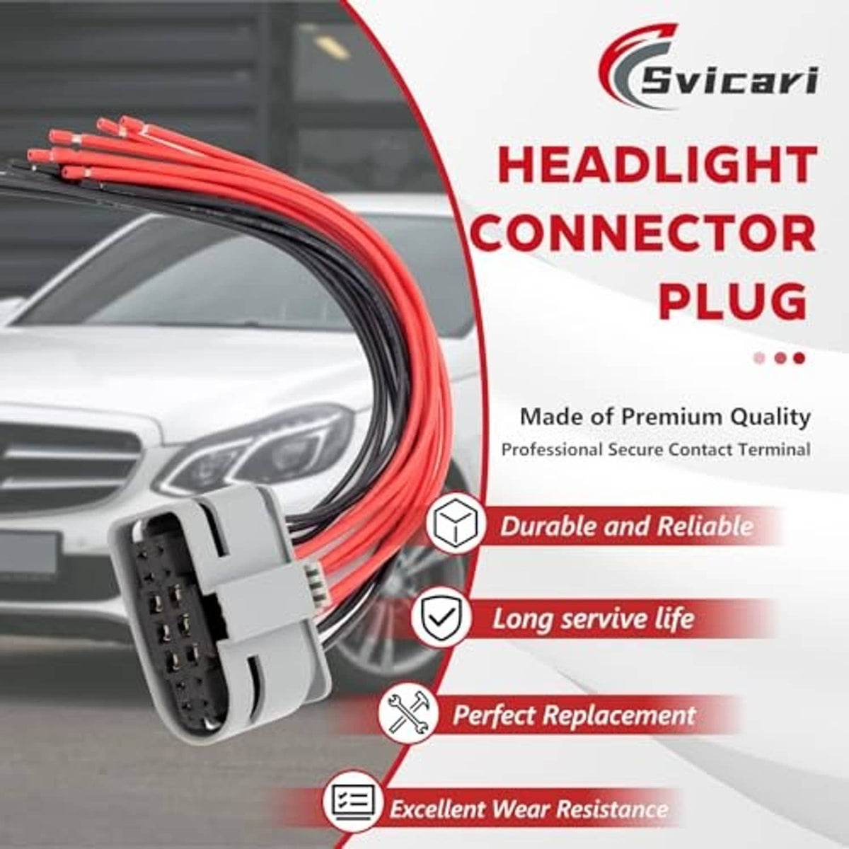 Grey headlight connector plug with bundled red and black wires