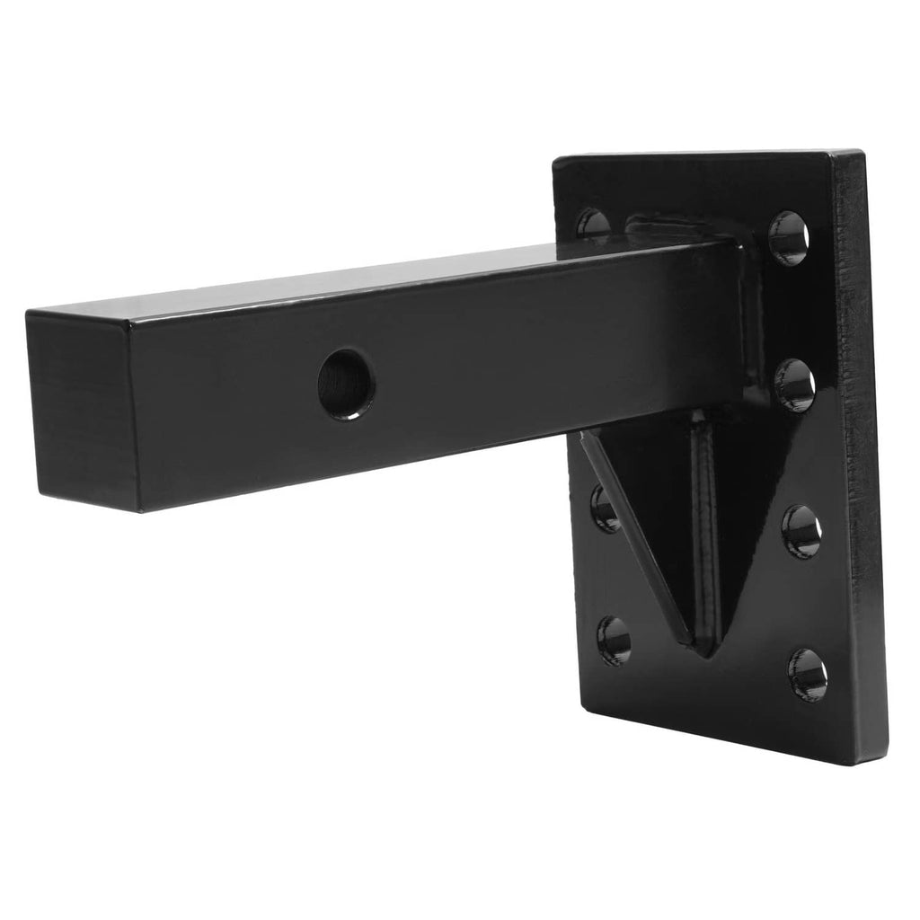 Black steel hitch hook mounting plate with 2-inch receiver bracket and bolts