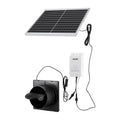 Solar ventilation fan kit with black fan, solar panel, and battery control module