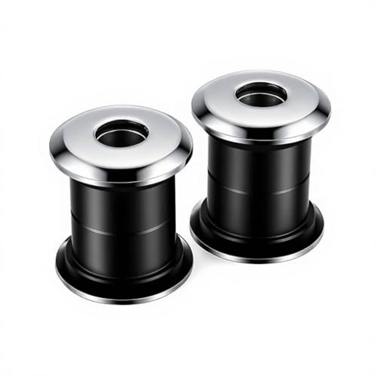 Motorcycle handlebar riser bushings: two units with chrome washers and black polyurethane dampers.