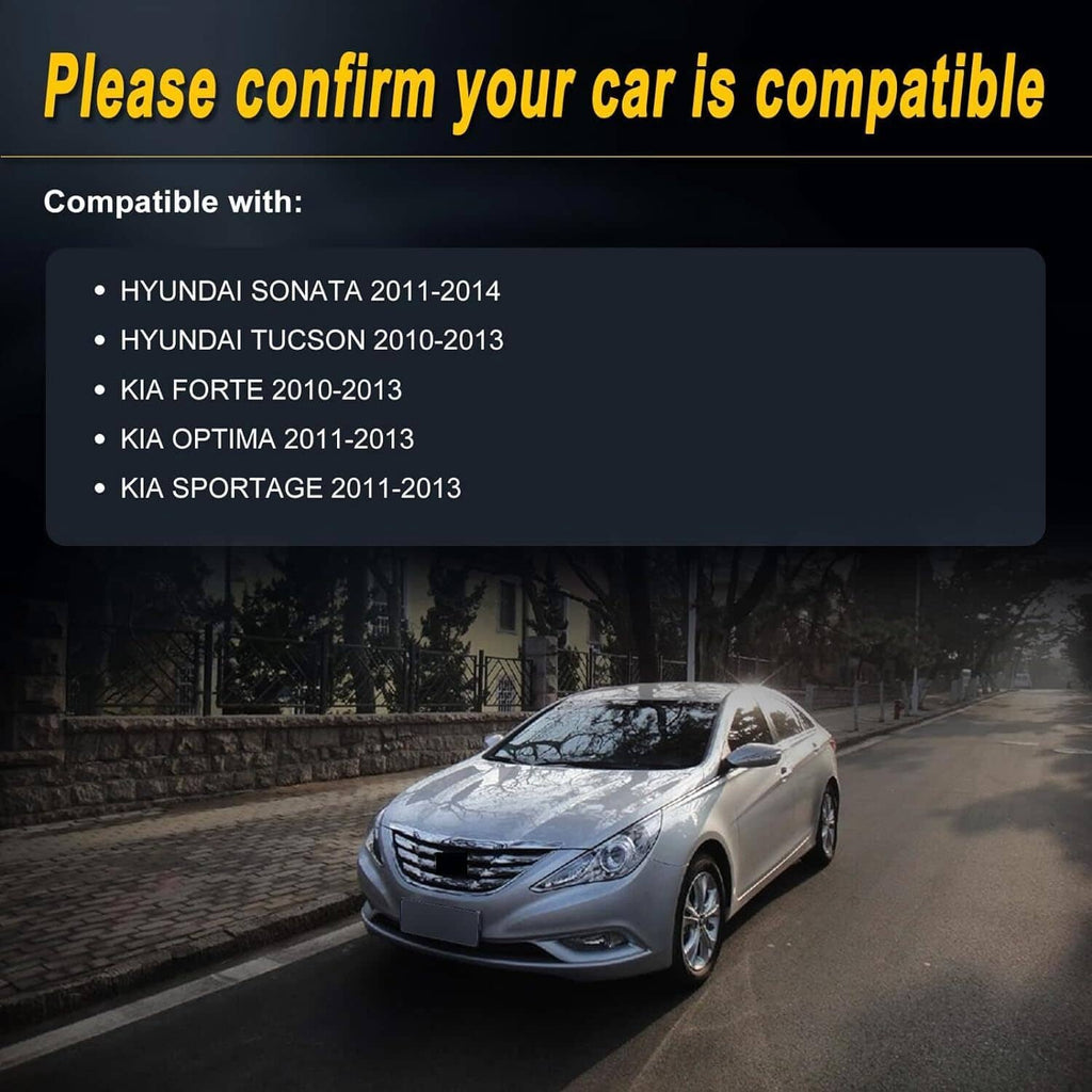 Car compatibility graphic with a silver alternator and a front sedan on the road