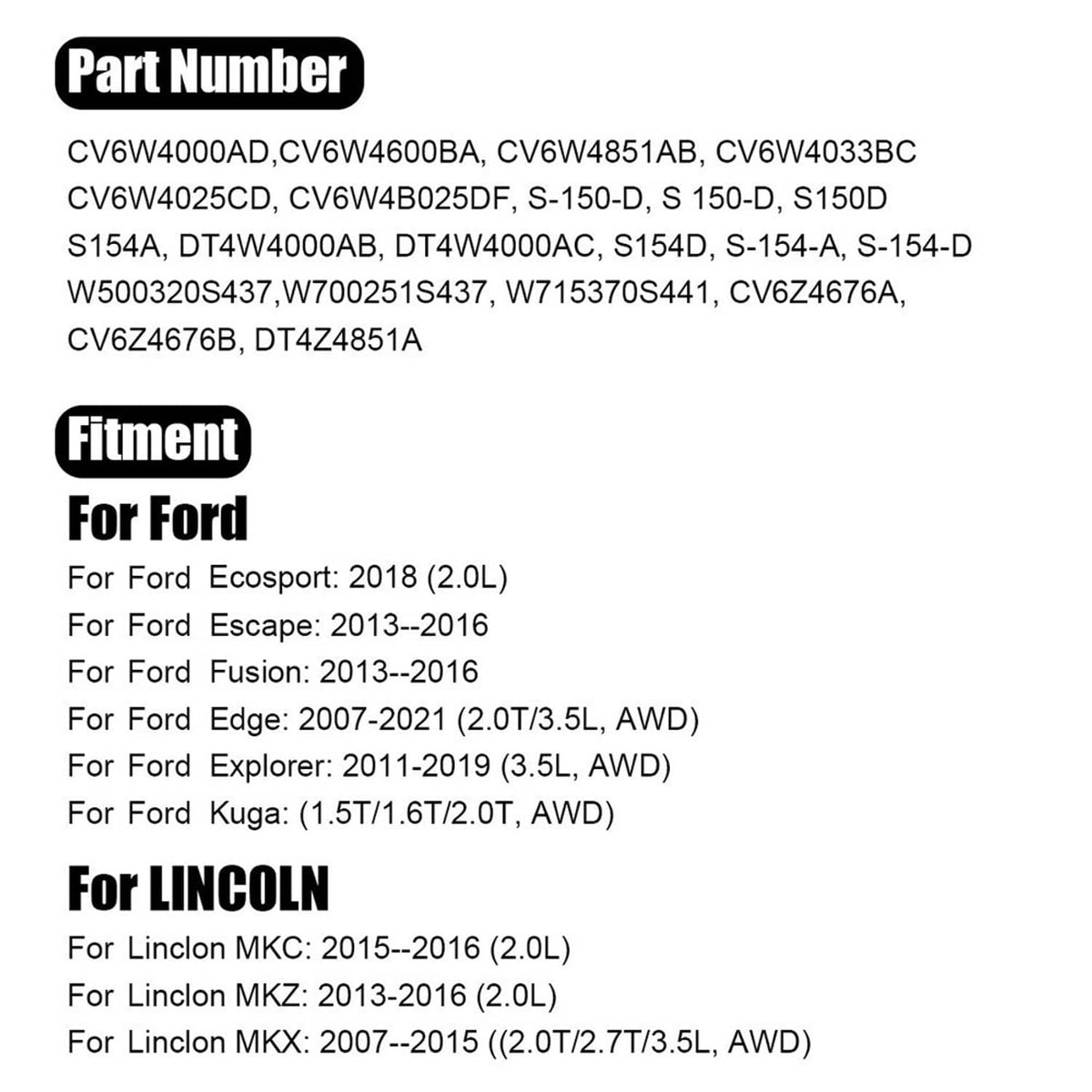 Rear differential specification sheet showing part numbers and vehicle fitment list.