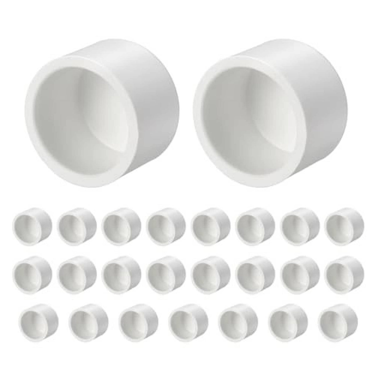 Pack of white PVC external end cap fittings with round open socket ends