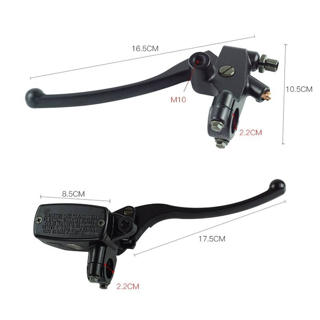 Black master cylinder assembly with brake lever, clutch lever, and mounting bracket