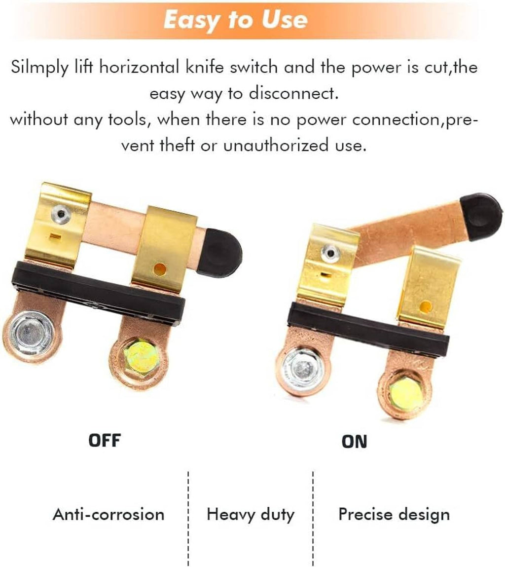 Battery disconnect switch with blade handle and side post terminals
