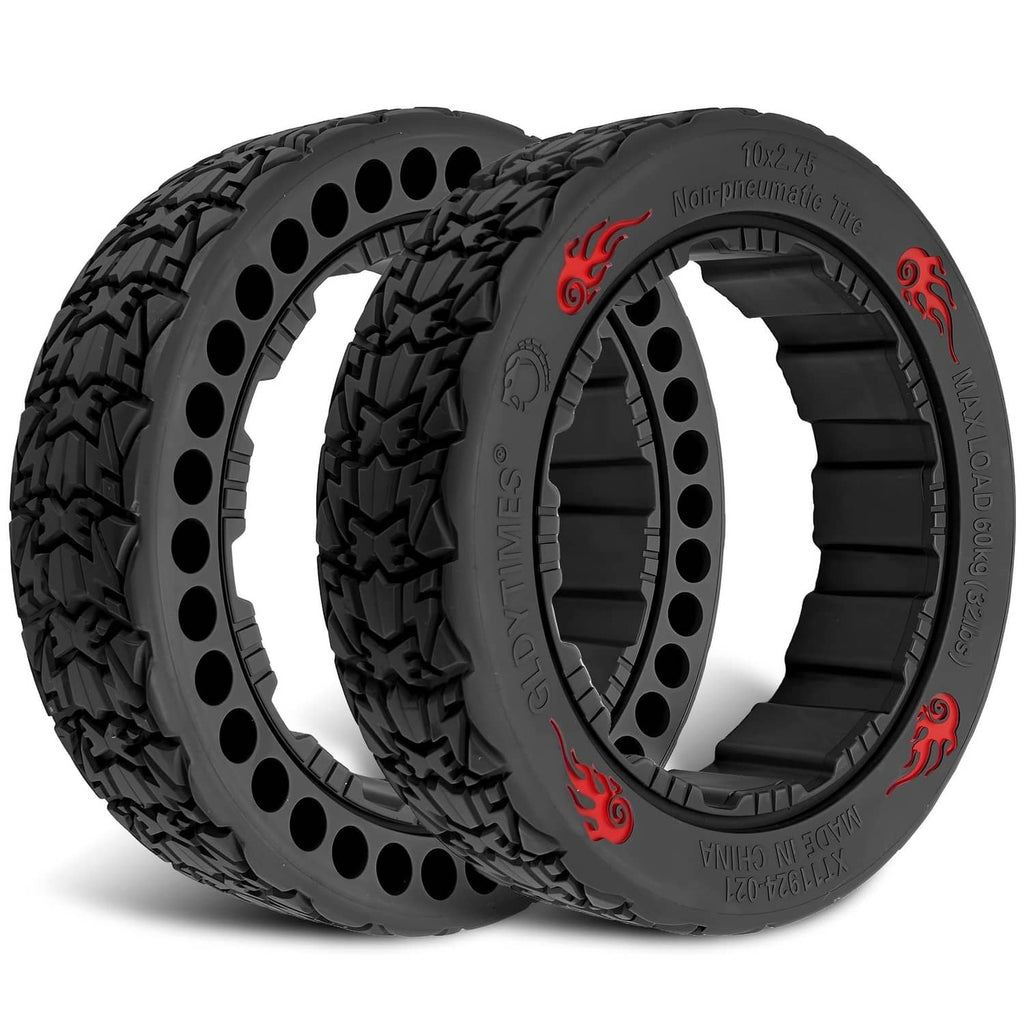 Black off-road go-kart tire with deep tread and multi-hole rim design, pair view.