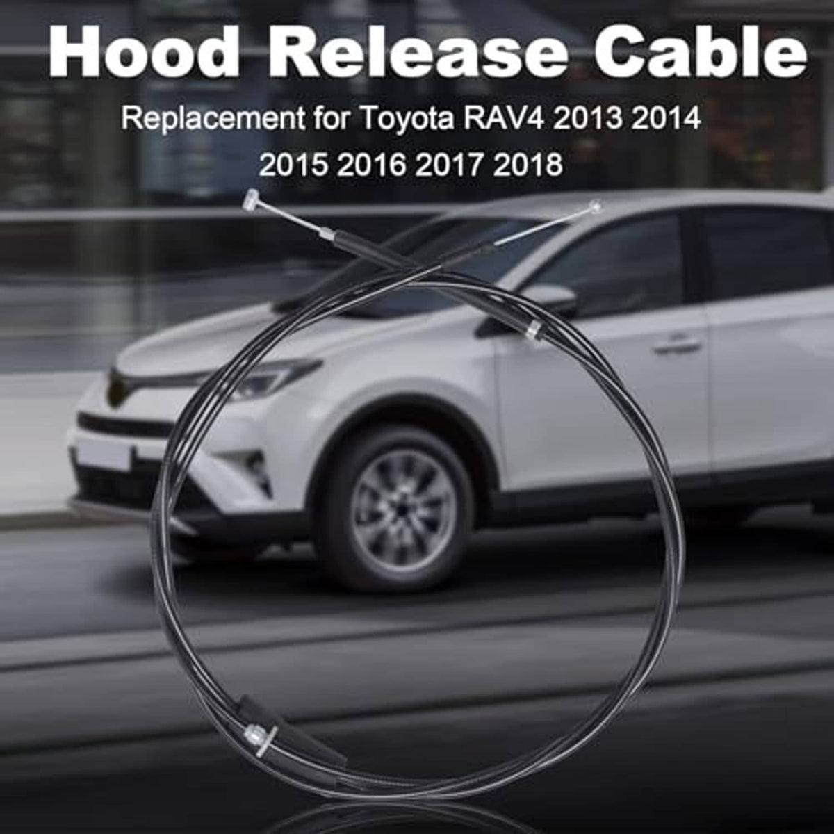 Hood release cable with crossed black cables and two silver ball terminals