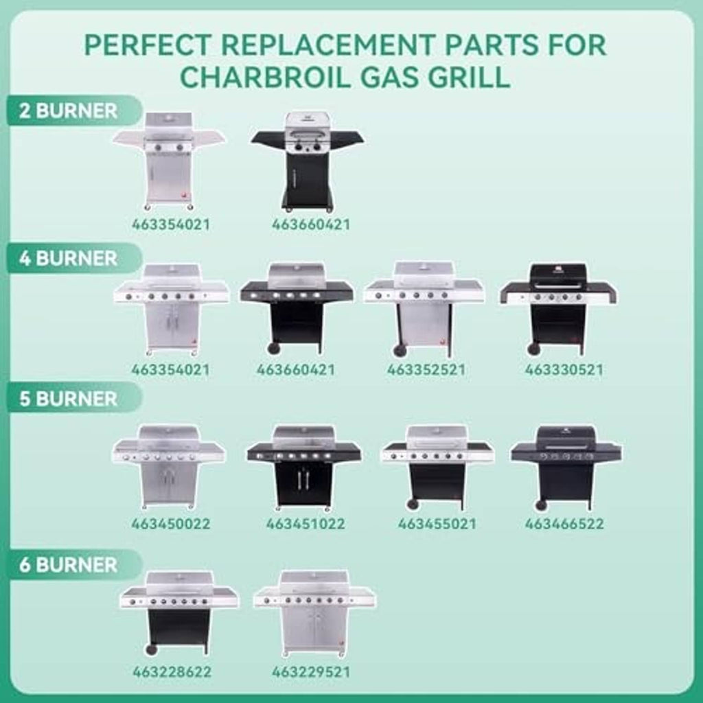 Assorted grill burner and control part options for 2, 4, 5, and 6 burner grills