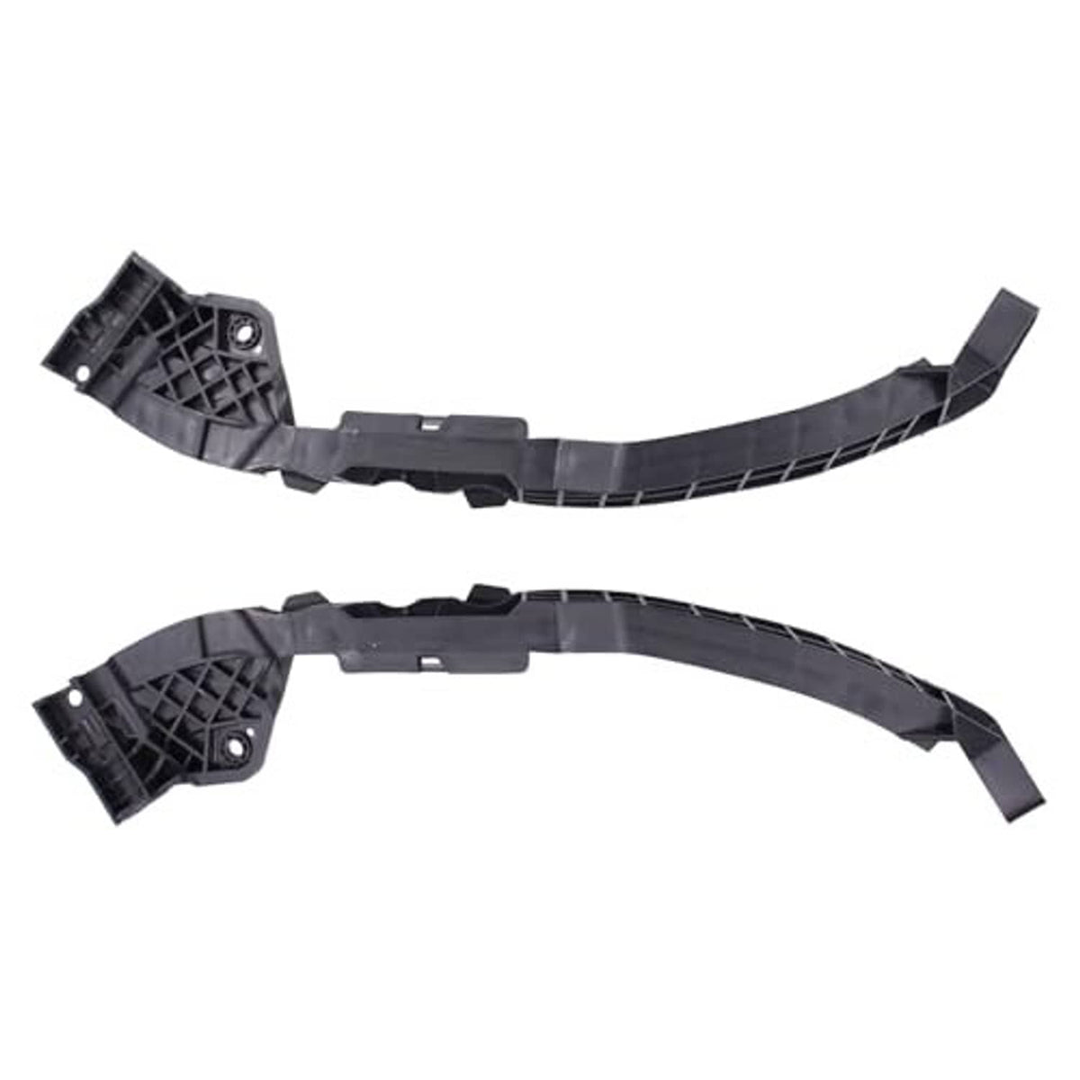 Black plastic headlight bracket mount retainer support, two pieces with end brackets