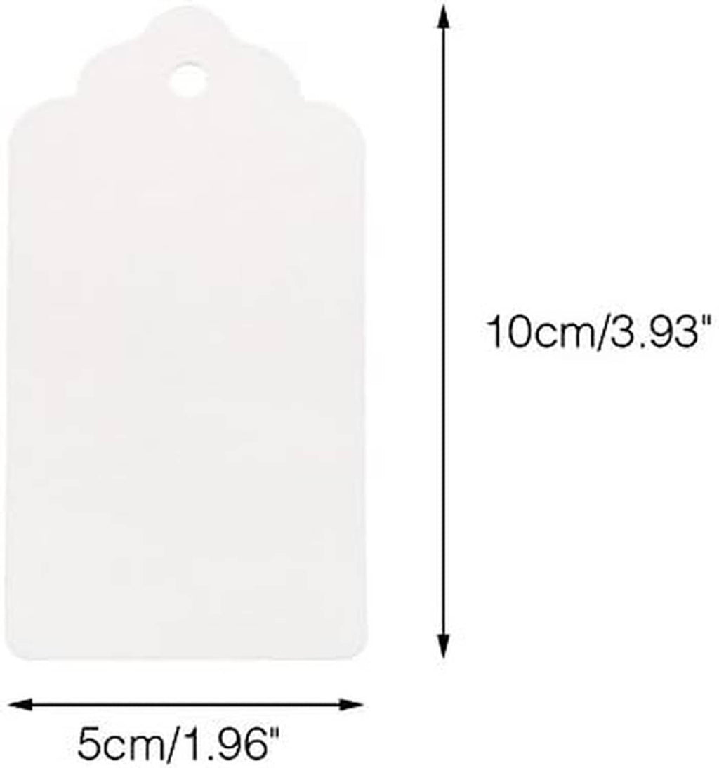 White rectangle blank gift tag size diagram, 5cm x 10cm with round punch hole