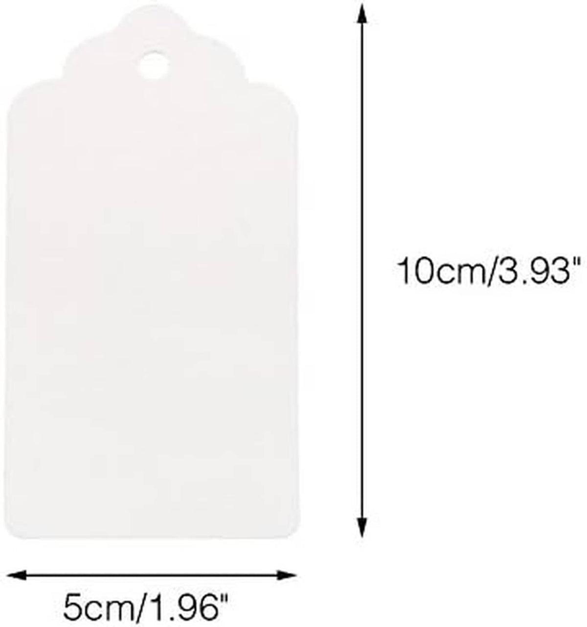 White rectangle blank gift tag size diagram, 5cm x 10cm with round punch hole