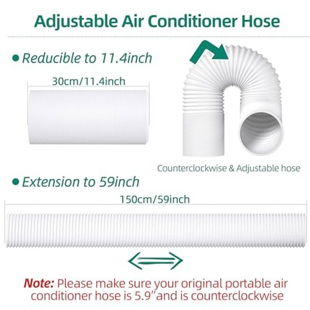 Adjustable white air conditioner hose from 30in to 59in with ribbed flexible tubing