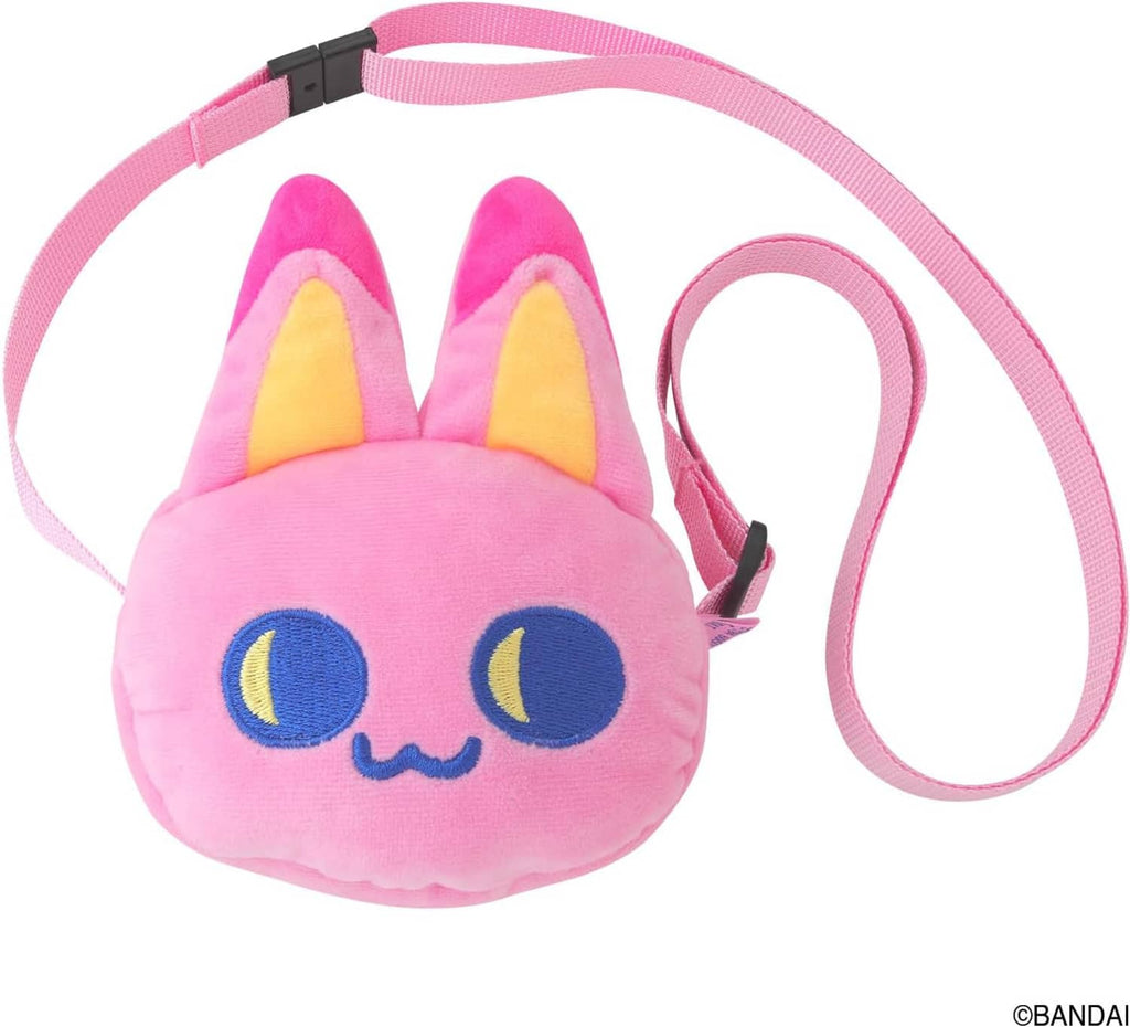 Pink plush bunny pet carrier with long adjustable strap and embroidered blue eyes