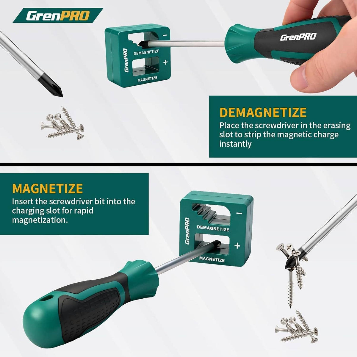 Precision screwdriver with teal handle and magnetized tip plus included bits